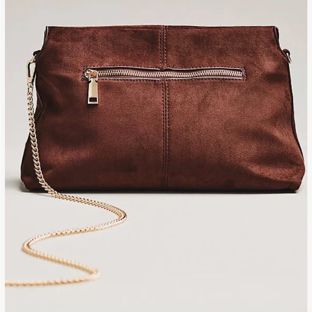 Anthropologie Modaluxe Faux Suede Clutch / crossbody  bag Rich Brown color. New